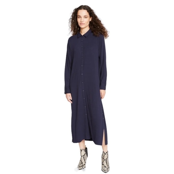 Universal Standard Sally Liquid Jersey Shirtdress Midnight Navy Size 2XS or 6-8 - Picture 1 of 13